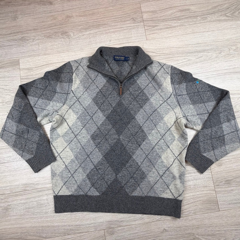 Polo Golf Ralph Lauren Mens Argyle Zip Sweater L Wool Mcladery Classic